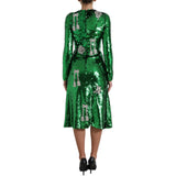 Dolce & Gabbana Elegant Below Knee Green Embroidered Dress