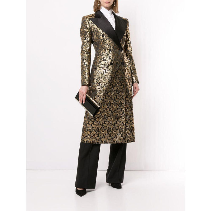 Dolce & Gabbana Golden Floral Jacquard Silk-Lapel Coat