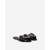 Dolce & Gabbana Elegant Woven Raffia Slippers with Jewel Buckle