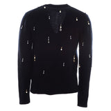 Dolce & Gabbana Elegant Black Wool V-Neck Cardigan with Pearl Accents