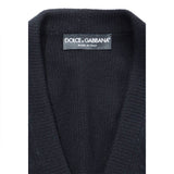 Dolce & Gabbana Elegant Black Wool V-Neck Cardigan with Pearl Accents