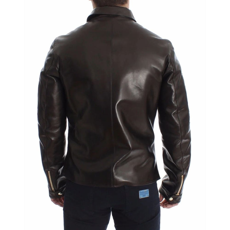 Dolce & Gabbana Exclusive Brown Lambskin Leather Jacket