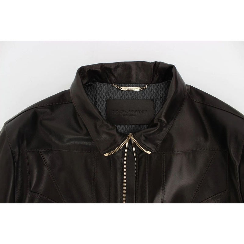 Dolce & Gabbana Exclusive Brown Lambskin Leather Jacket