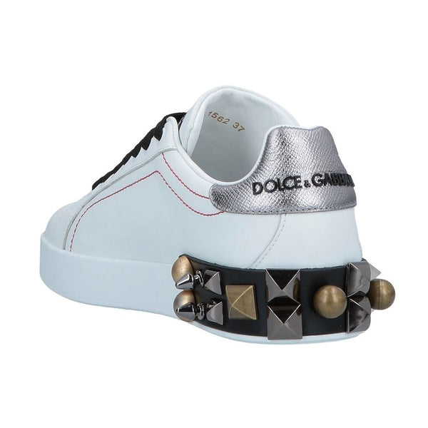 Dolce & Gabbana Chic White Calfskin Sneakers with Rose Detail