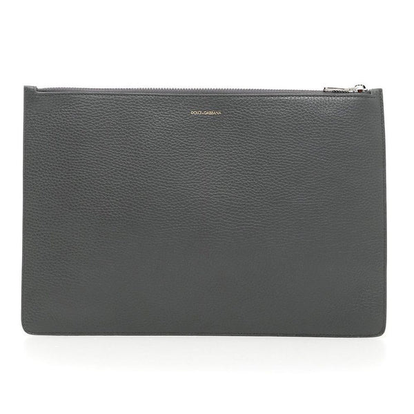 Dolce & Gabbana Elegant Black Leather Clutch with Embossed Design