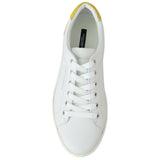 Dolce & Gabbana Elegant White Calfskin Sneakers with Yellow Accent