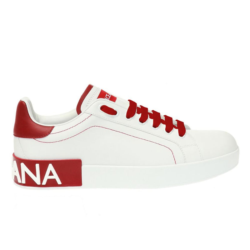 Dolce & Gabbana Elegant Red Calfskin Sneakers with Embossed Logo