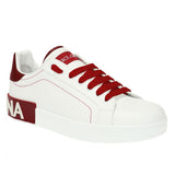 Dolce & Gabbana Elegant Red Calfskin Sneakers with Embossed Logo