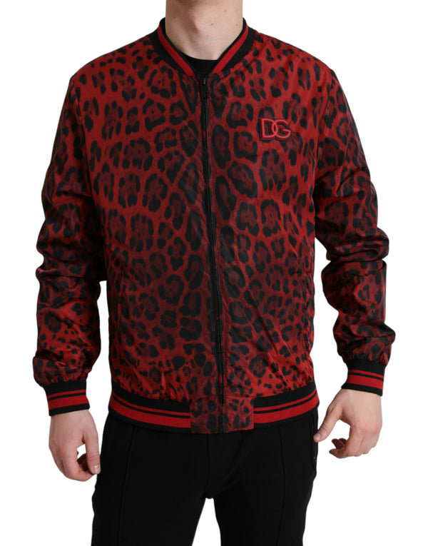 Dolce & Gabbana Red Leopard Nylon Bomber Jacket