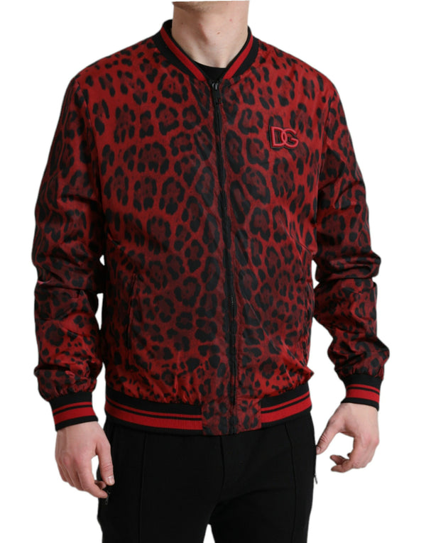 Dolce & Gabbana Red Leopard Nylon Bomber Jacket