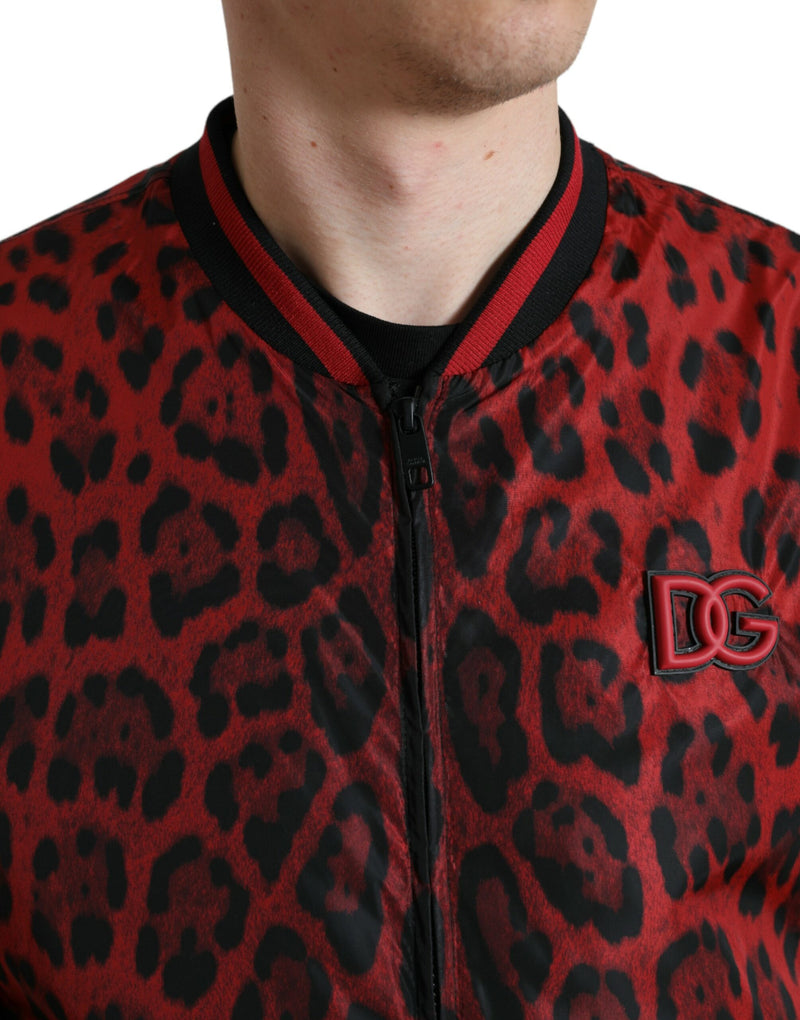 Dolce & Gabbana Red Leopard Nylon Bomber Jacket