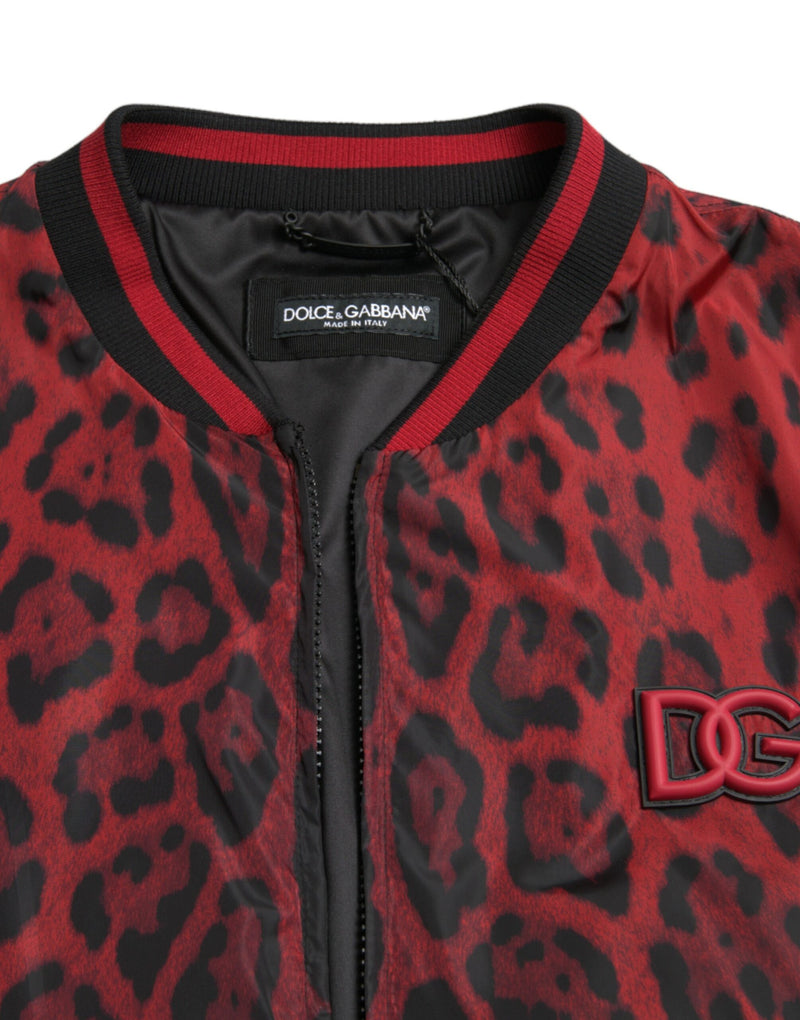 Dolce & Gabbana Red Leopard Nylon Bomber Jacket