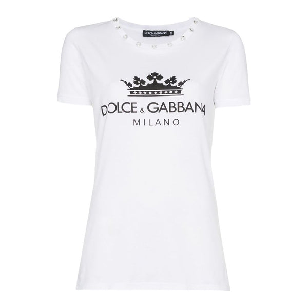 Dolce & Gabbana Elegant White Cotton Tee with Designer Emblem