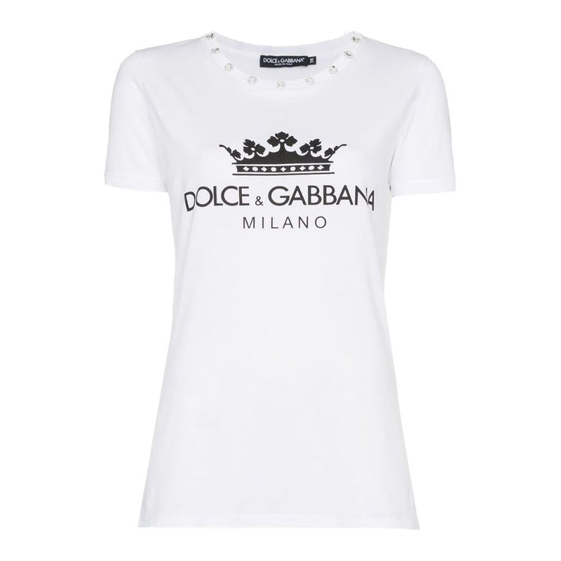 Dolce & Gabbana Elegant White Cotton Tee with Designer Emblem