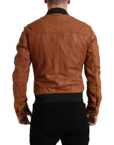 Dolce & Gabbana Elegant Leather Perforated Bomber Jacket