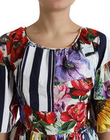 Dolce & Gabbana Elegant Striped Floral Mini Dress