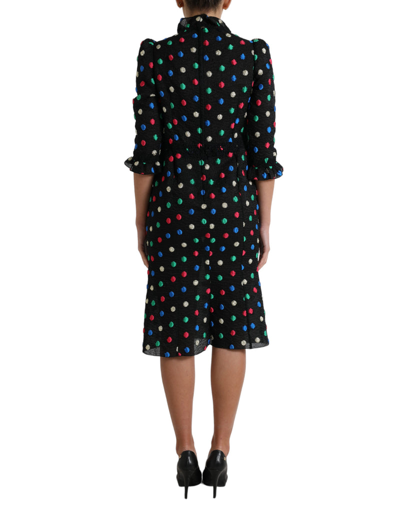 Dolce & Gabbana Elegant High Neck Polka Dot Midi Dress