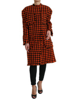 Dolce & Gabbana Elegant Houndstooth Long Coat in Vibrant Orange