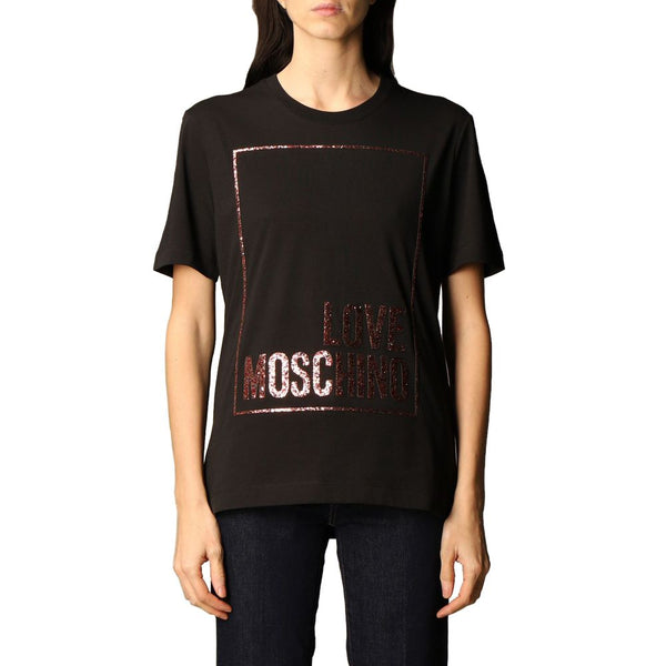 Love Moschino Embossed Glitter Logo Cotton Tee