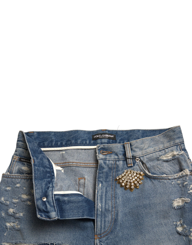 Dolce & Gabbana High Waist Embellished Bermuda Denim Shorts