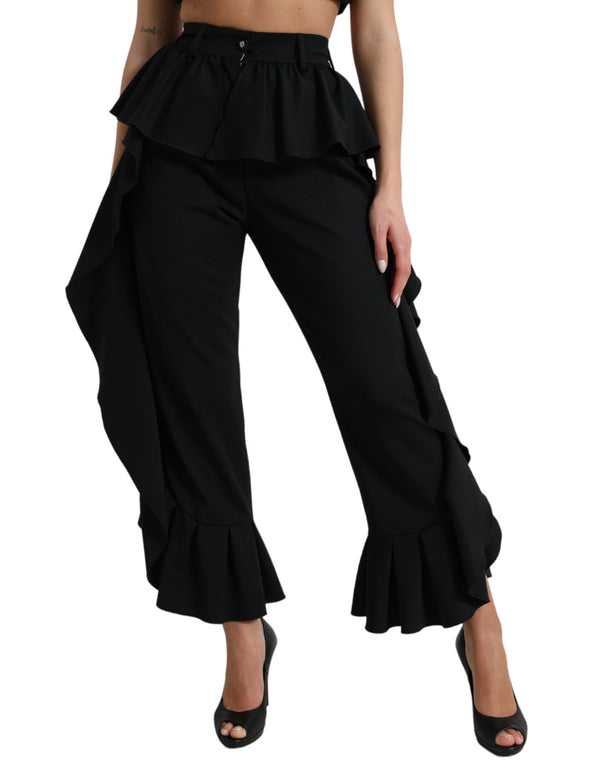 Dolce & Gabbana Elegant High Waist Ruffled Black Pants