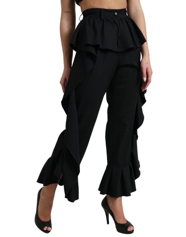 Dolce & Gabbana Elegant High Waist Ruffled Black Pants