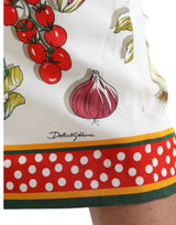 Dolce & Gabbana Elegant High-Waist Vegetable Print Silk Skirt