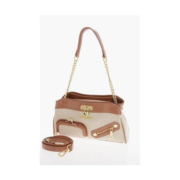 Love Moschino Chic Canvas and Faux Leather Shoulder Bag