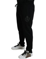 Dolce & Gabbana Elegant Black Cotton Joggers with Logo Embroidery