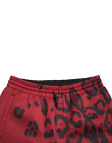 Dolce & Gabbana Elegant Leopard Print Joggers in Red and Black