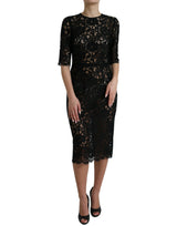 Dolce & Gabbana Elegant Black Floral Lace Midi Dress