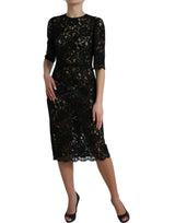 Dolce & Gabbana Elegant Black Floral Lace Midi Dress