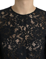 Dolce & Gabbana Elegant Black Floral Lace Midi Dress