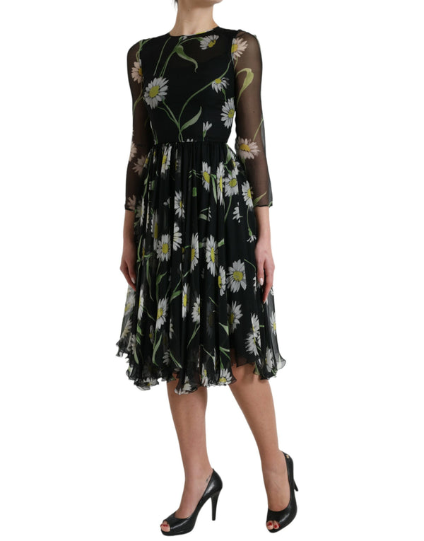 Dolce & Gabbana Elegant Floral Sheer A-Line Silk Dress