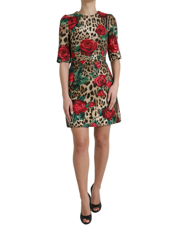 Dolce & Gabbana Elegant A-Line Leopard & Floral Dress