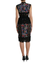 Dolce & Gabbana Floral Print Lace Trim Sheath Dress