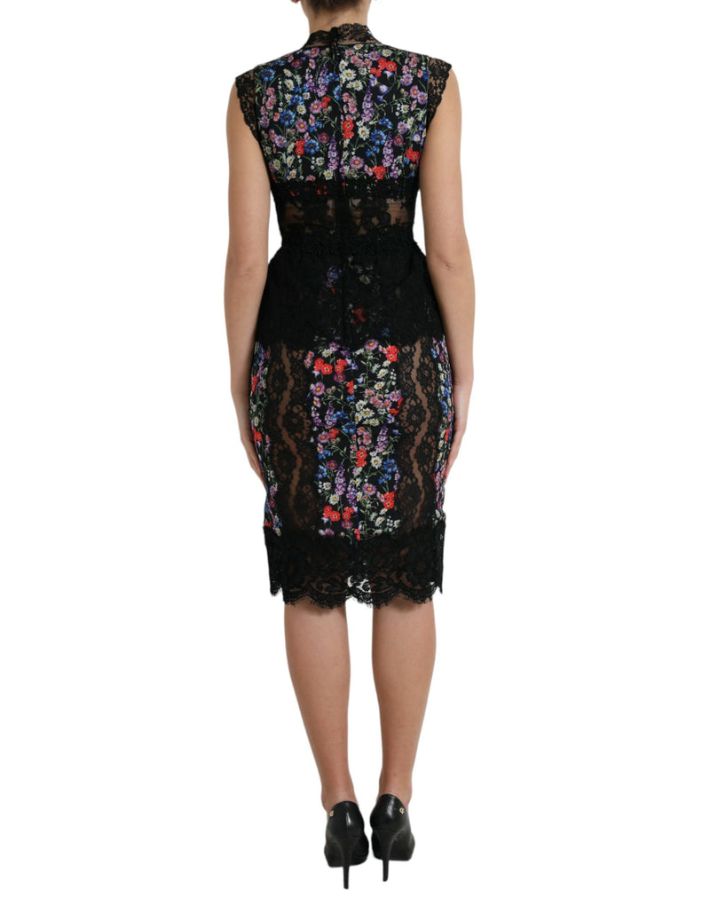 Dolce & Gabbana Floral Print Lace Trim Sheath Dress