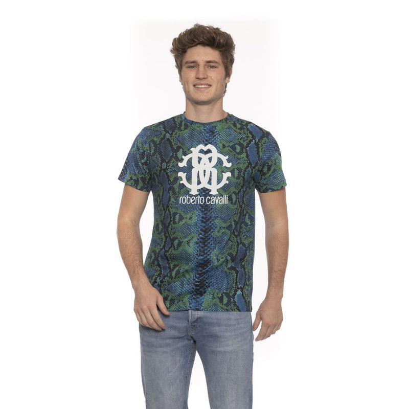 Roberto Cavalli Beachwear Teal Cotton Men T-Shirt