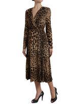 Dolce & Gabbana Elegant Leopard Print Wrap-Effect Midi Dress