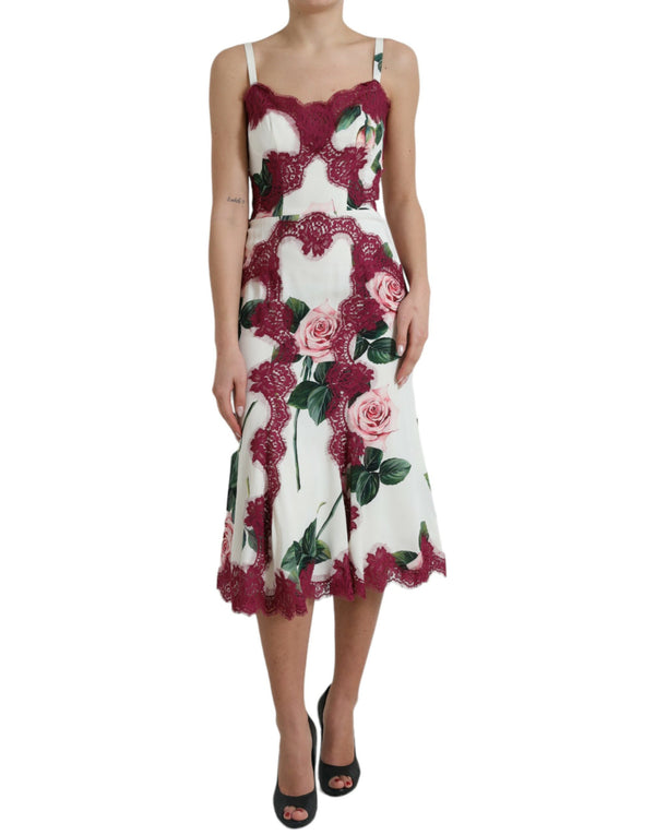 Dolce & Gabbana Elegant White Lace Silk Floral A-line Dress