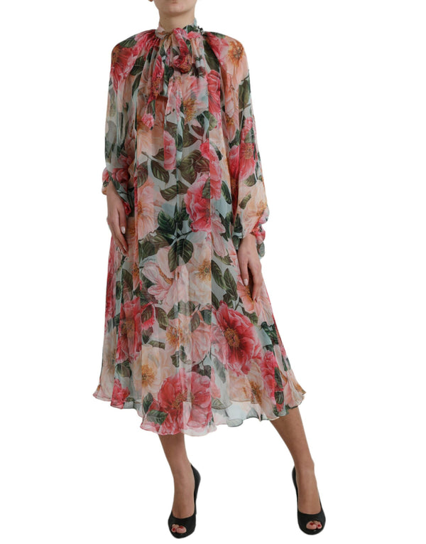 Dolce & Gabbana Elegant Floral Silk A-Line Dress