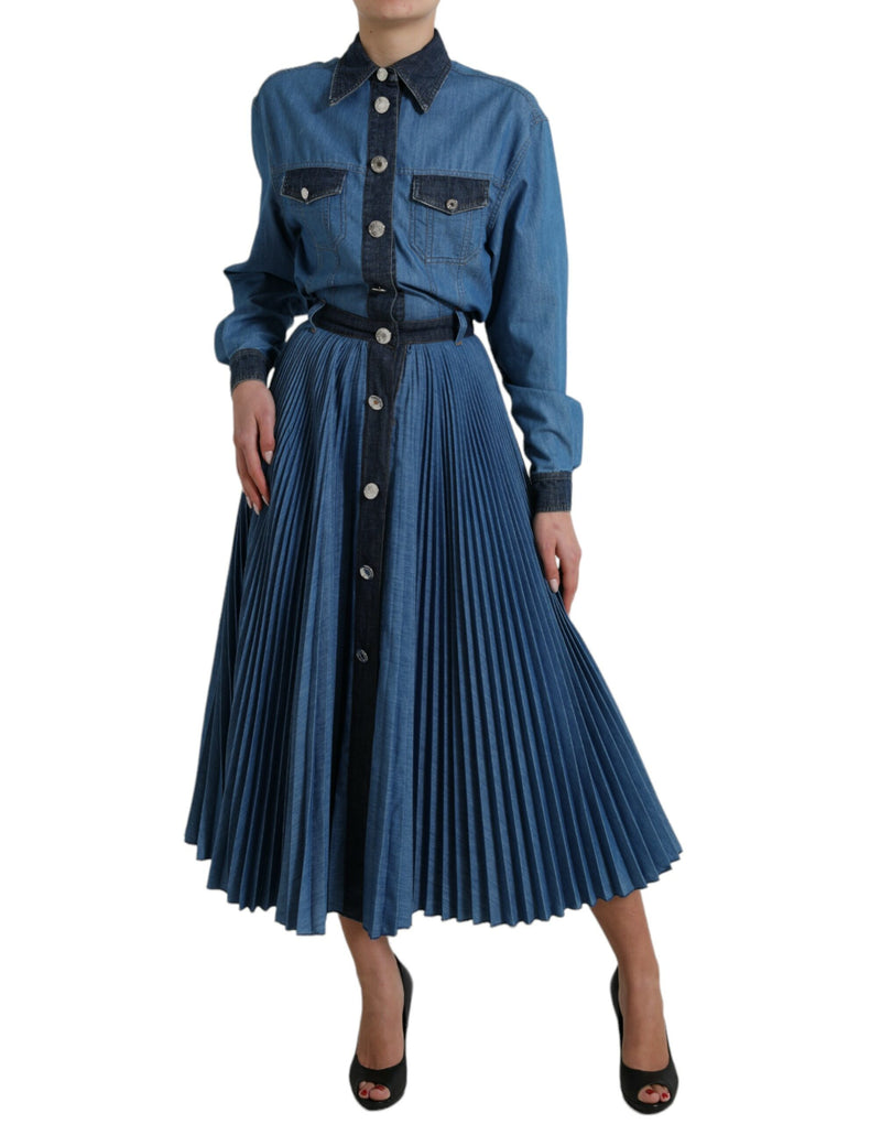 Dolce & Gabbana Elegant Denim A-Line Midi Dress