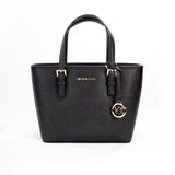 Michael Kors Jet Set Black Saffiano Leather XS Carryall Top Zip Tote Bag Purse