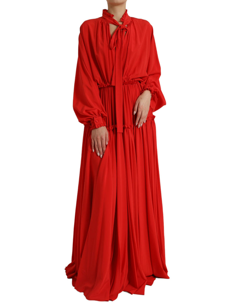 Dolce & Gabbana Elegant Red Silk A-Line Long Dress