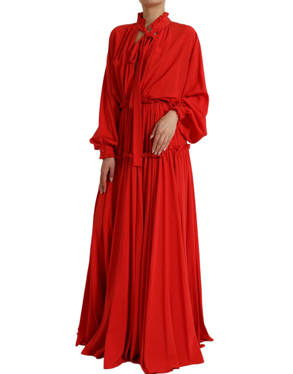 Dolce & Gabbana Elegant Red Silk A-Line Long Dress