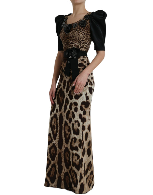 Dolce & Gabbana Silk Leopard Embellished Long Dress