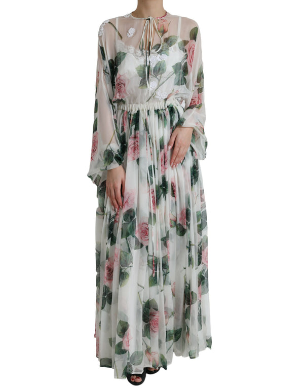 Dolce & Gabbana Ethereal White Silk Floral Maxi Dress