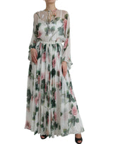 Dolce & Gabbana Ethereal White Silk Floral Maxi Dress