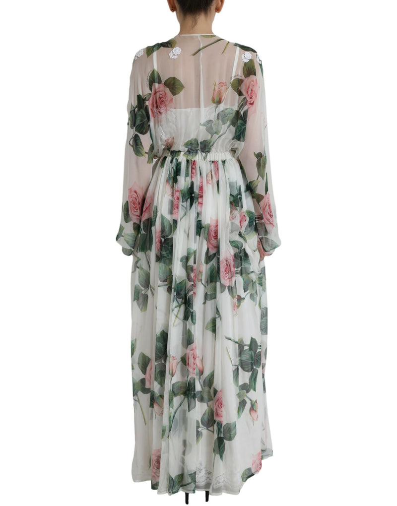 Dolce & Gabbana Ethereal White Silk Floral Maxi Dress