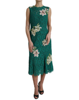 Dolce & Gabbana Elegant Lace Midi Dress with Floral Appliques